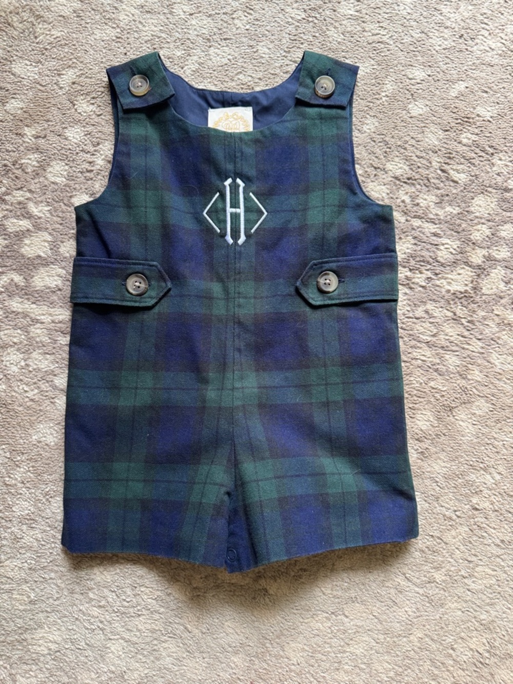 “H” monogram tartan Jon Jon 6-12Mo